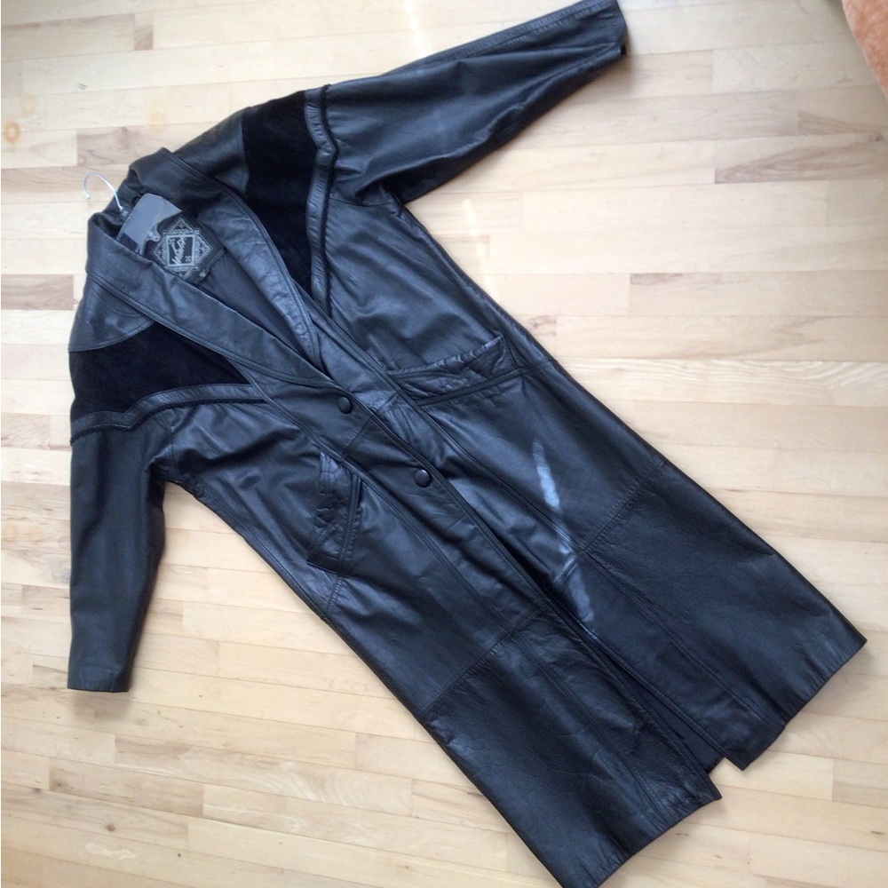 Winlit Black Leather Long Coat